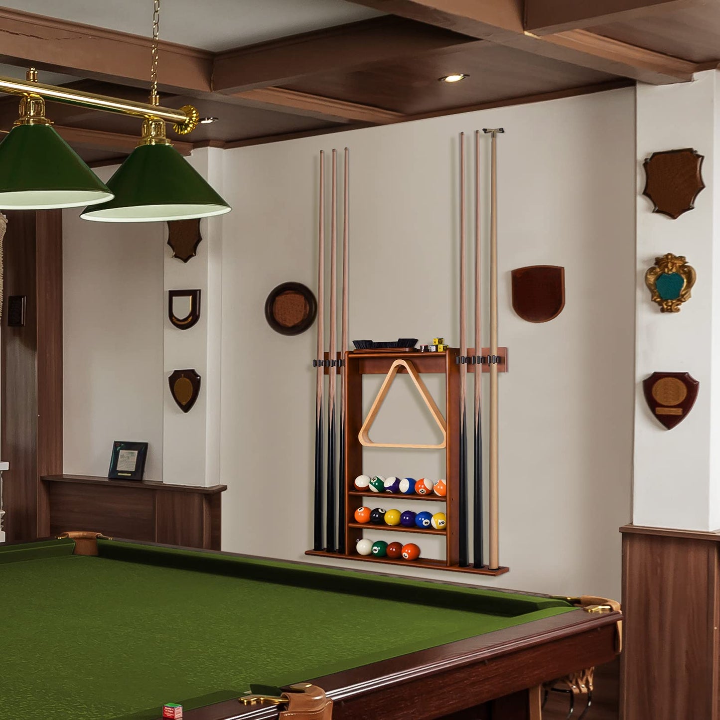 XCSOURCE Pool Cue Rack Only, Pool Stick Holder Wall Mount, 6 Pool Billiard Stick + Ball Set Pool Cue Holder, Pool Table Accessories for Billiard Room Man cave