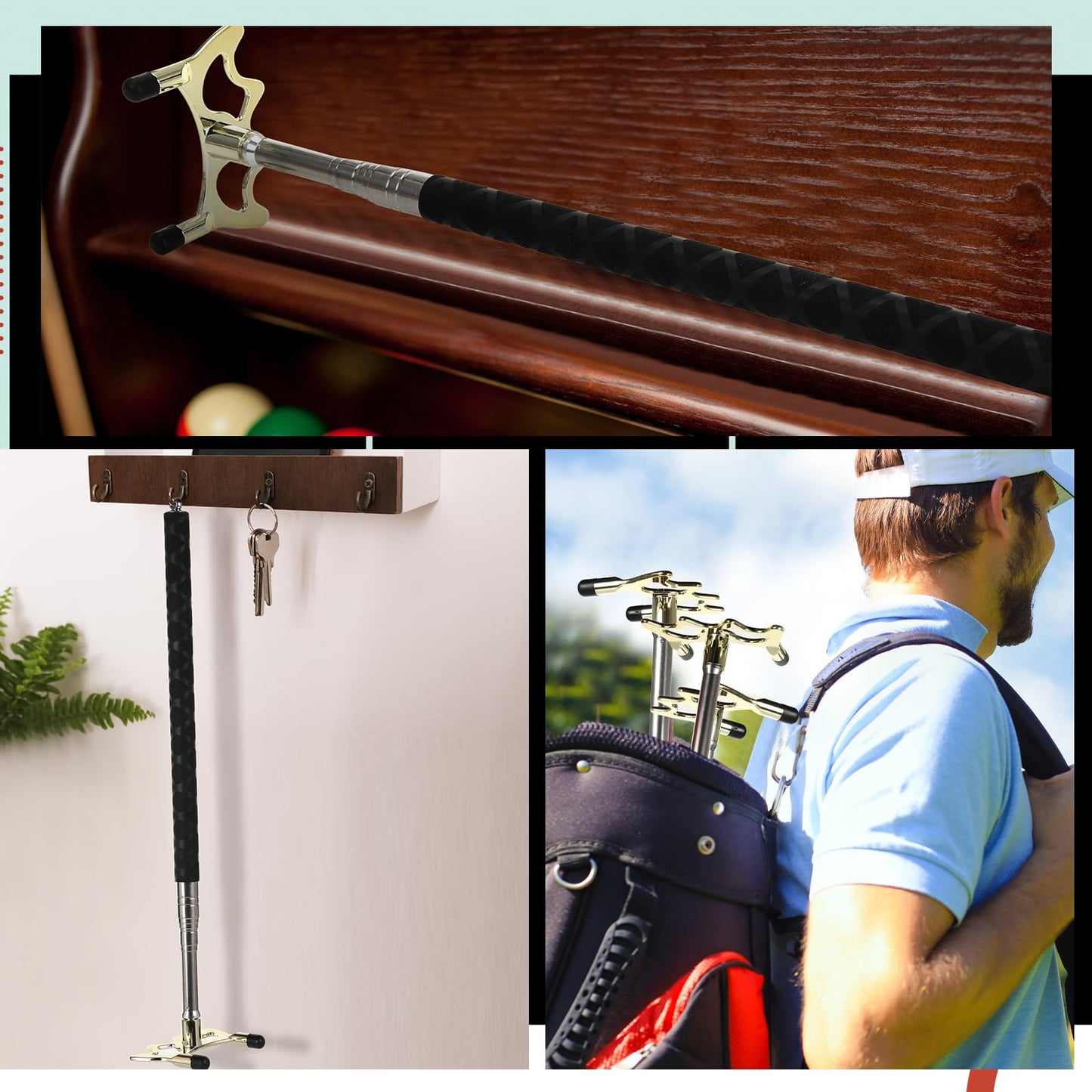Skylety Pool Cue Snooker Stick Pool Table Accessories Retractable Billiards Cue Rest with Removable Brass Bridge Head