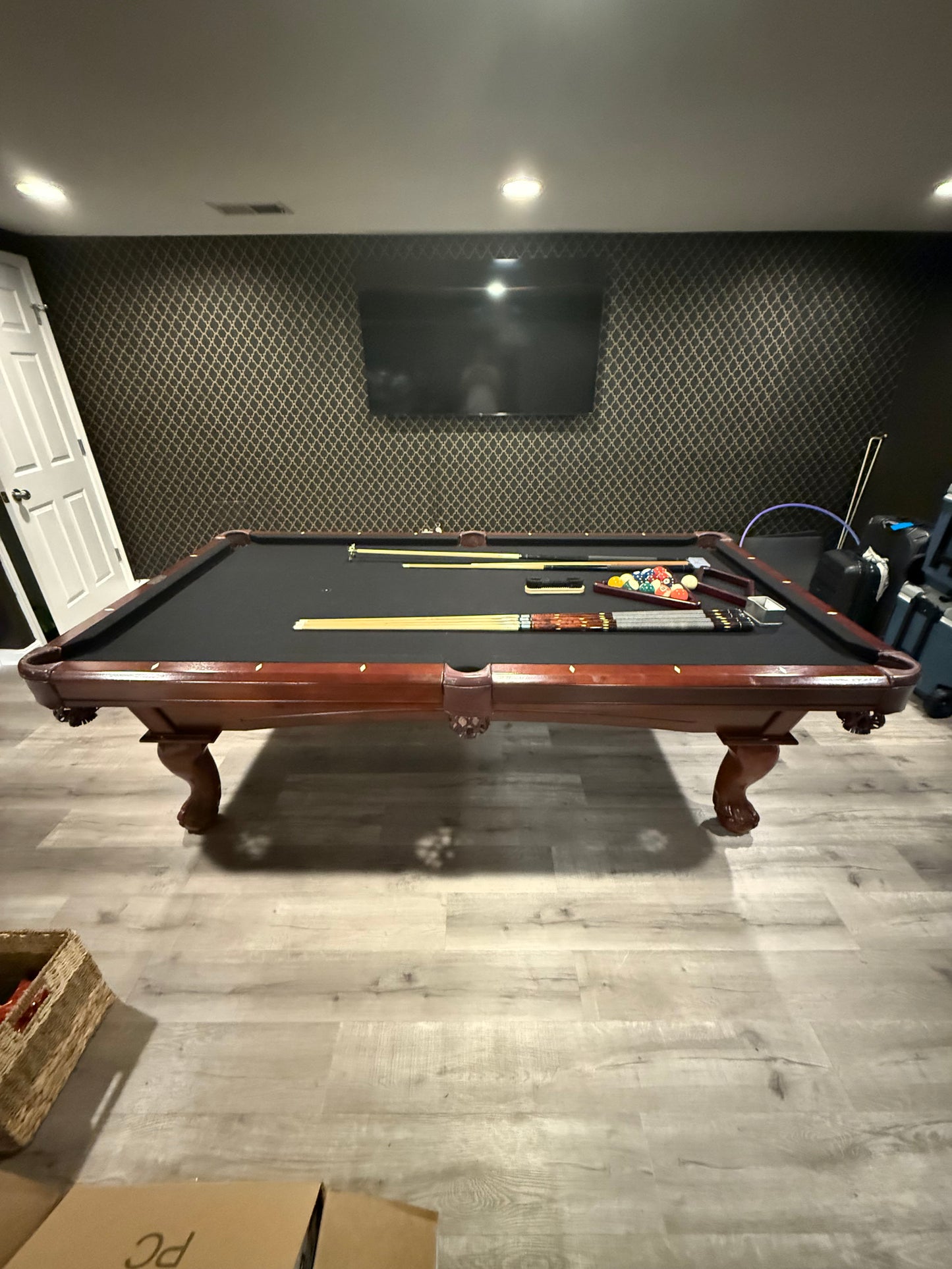 Pool table with black felt