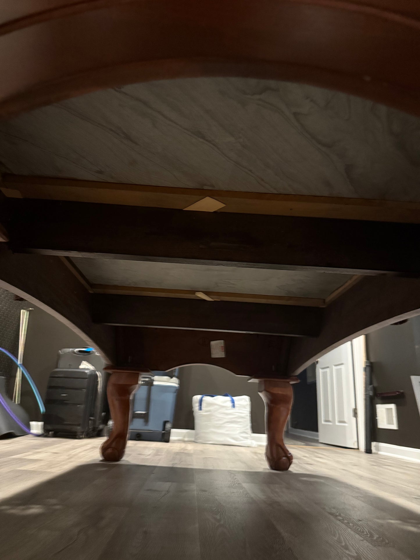 Underneath pool table