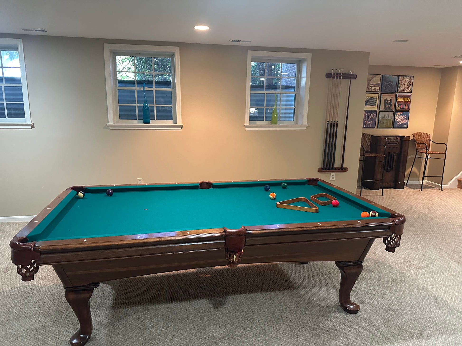 Pool Table with green felt