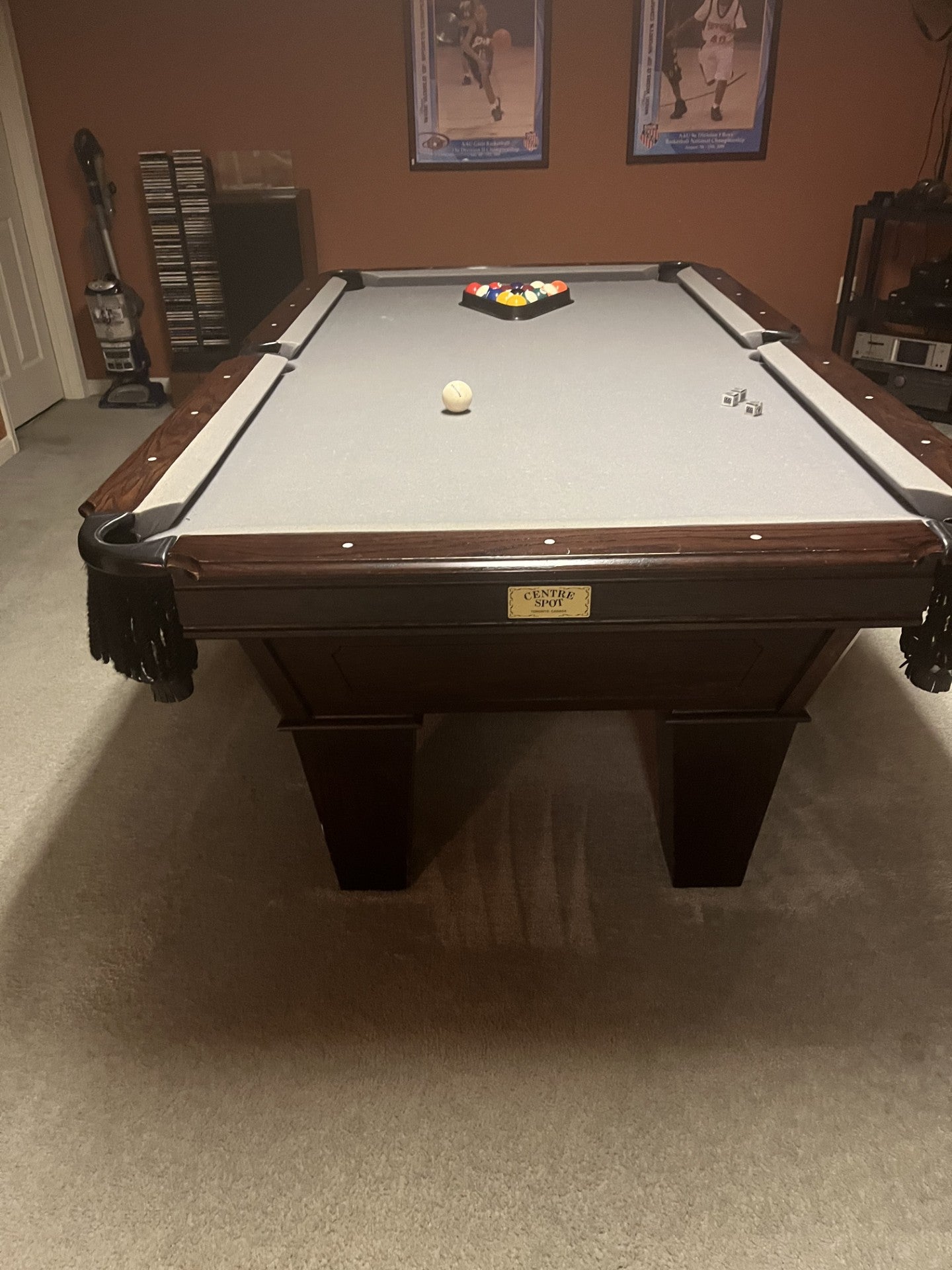 Pool table with light grey felt