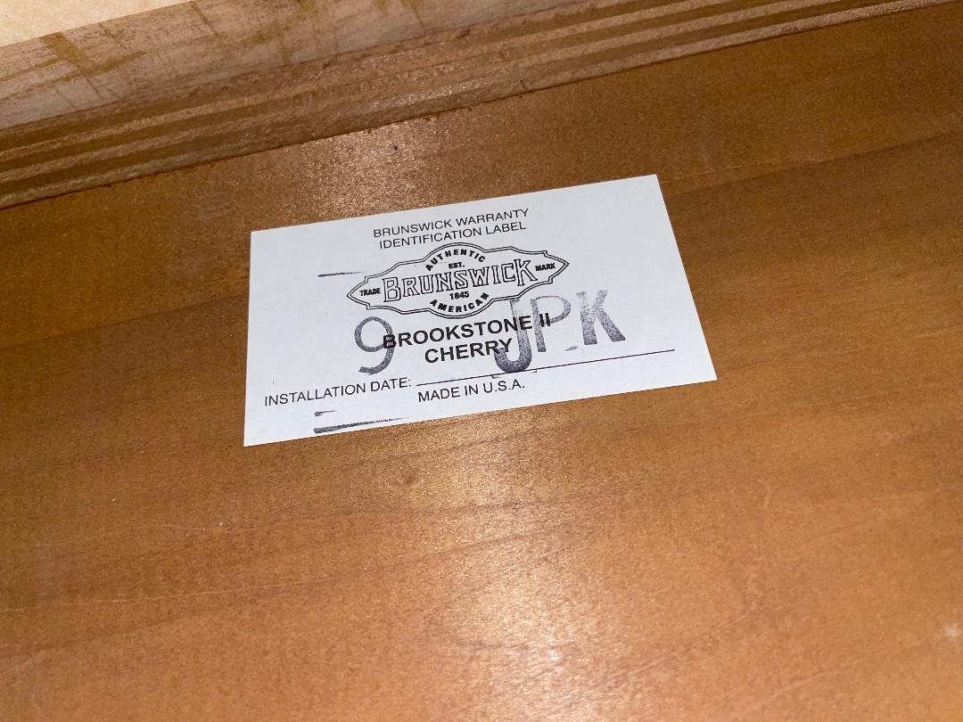 Brunswick pool table warranty label, Brookstone Cherry