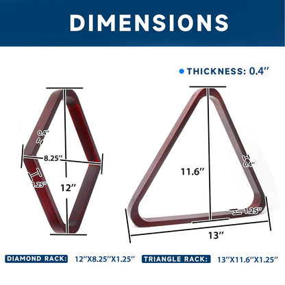 GSE Games & Sports Expert Solid Wood Billiard 8-Ball Triangle / 9-Ball Diamond Pool Ball Racks for 2-1/4" Pool Balls, Pool Table Accessories