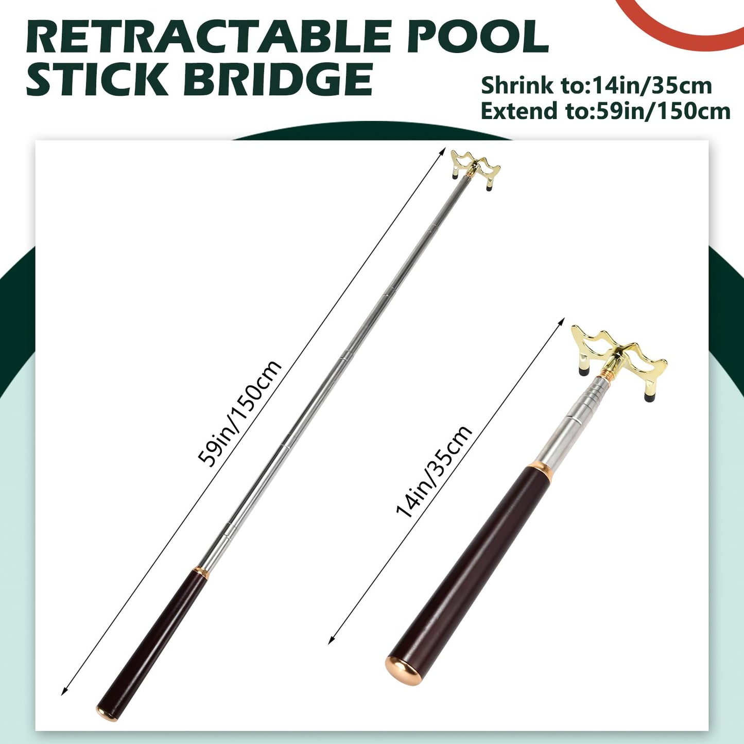 Skylety Pool Cue Snooker Stick Pool Table Accessories Retractable Billiards Cue Rest with Removable Brass Bridge Head