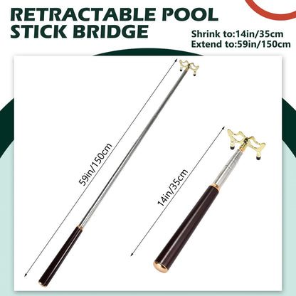 Skylety Pool Cue Snooker Stick Pool Table Accessories Retractable Billiards Cue Rest with Removable Brass Bridge Head