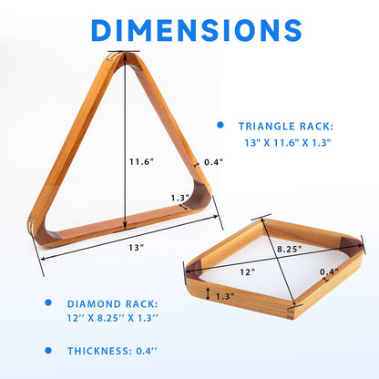 GSE Games & Sports Expert Solid Wood Billiard 8-Ball Triangle / 9-Ball Diamond Pool Ball Racks for 2-1/4" Pool Balls, Pool Table Accessories