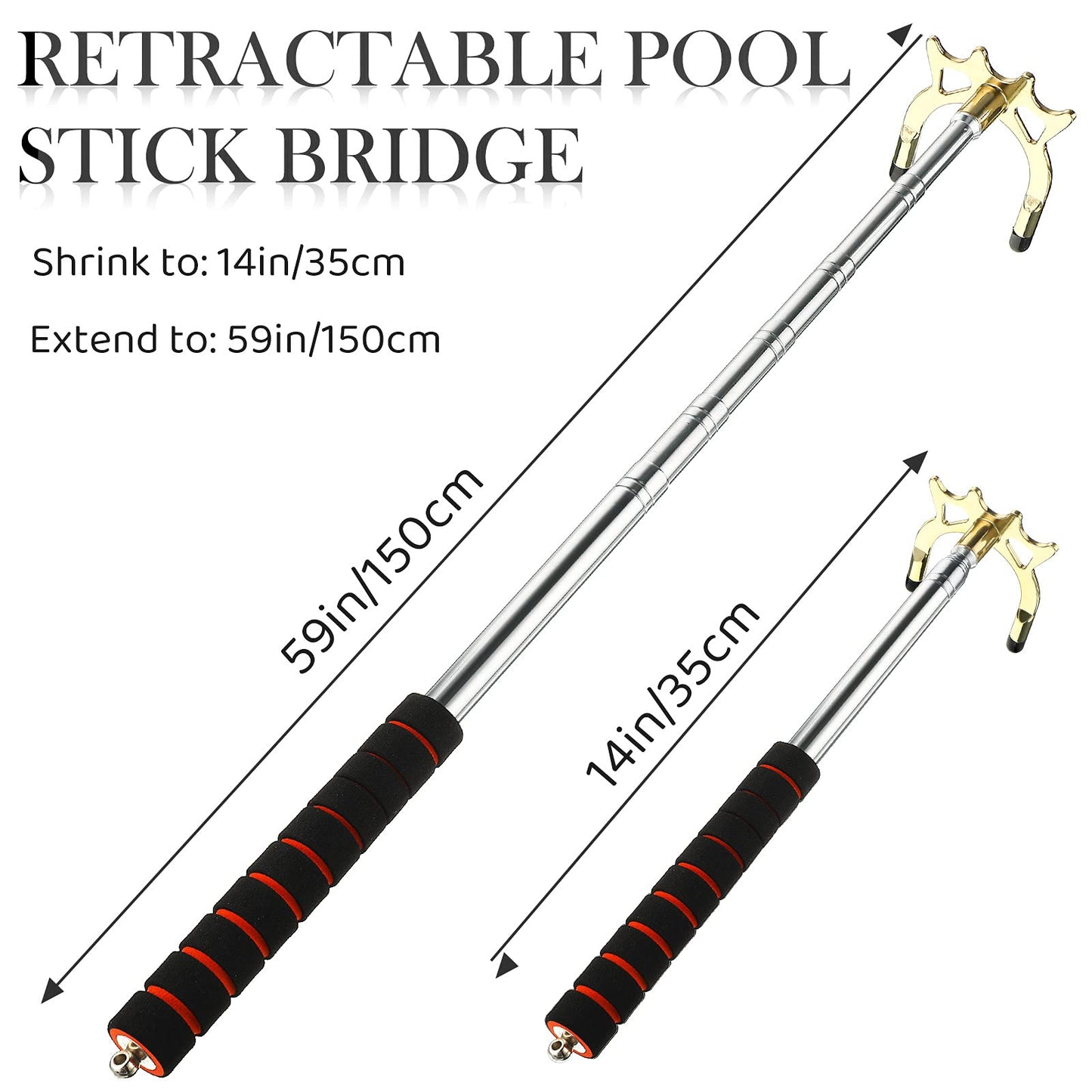 Skylety Pool Cue Snooker Stick Pool Table Accessories Retractable Billiards Cue Rest with Removable Brass Bridge Head