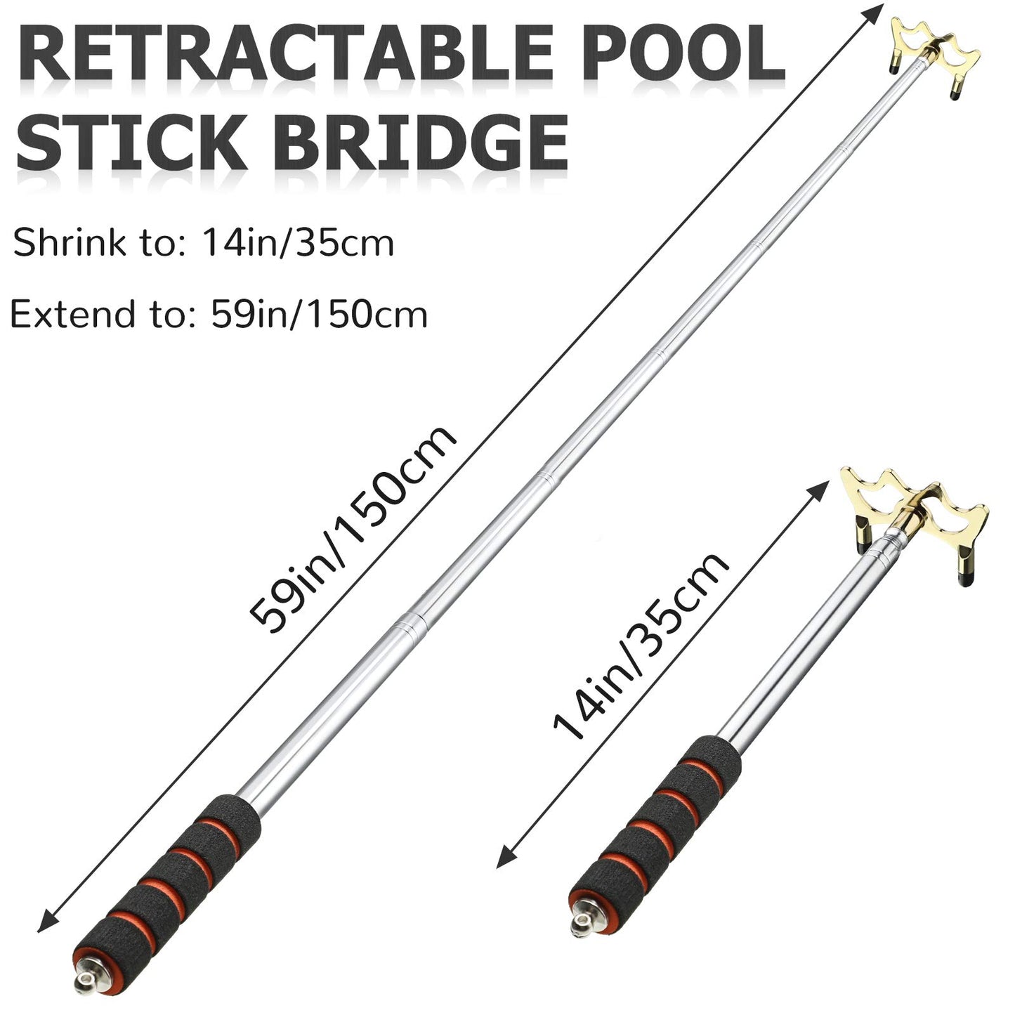 Skylety Pool Cue Snooker Stick Pool Table Accessories Retractable Billiards Cue Rest with Removable Brass Bridge Head