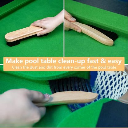 Pool Table & Rail Brush 5 Set, Billiard Felt Cleaner Accessories with 2 Wooden Brushes, Cue Cleaning Cloth, Ferrule Polish Cloth & Sticky Lint Roller