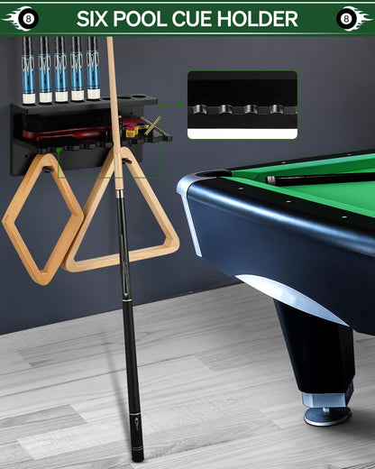 Wall Mount Pool Stick Holder - Billiards Pool Cue Rack Hardwood Pool Cue Set Holder for 6 Cues Sticks Storage Pool Table Accessories Equipment Organizer