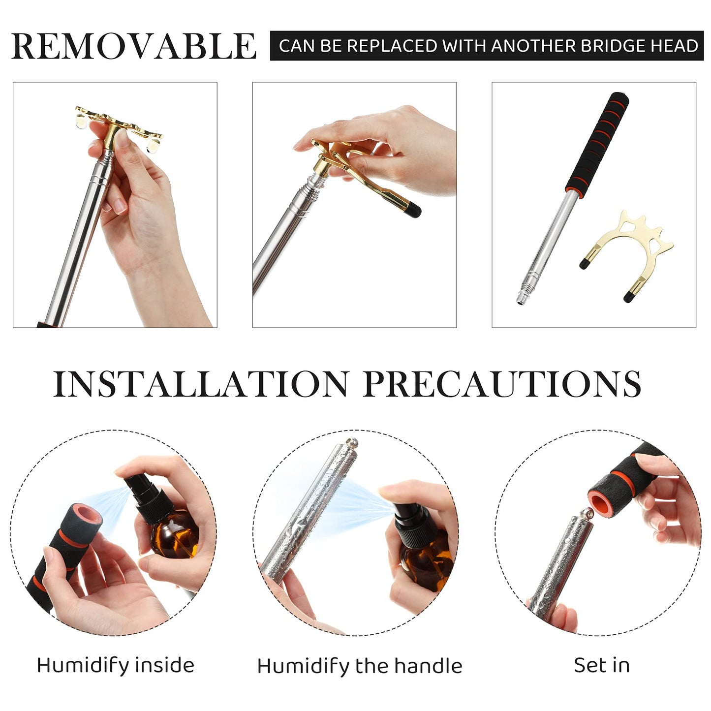 Skylety Pool Cue Snooker Stick Pool Table Accessories Retractable Billiards Cue Rest with Removable Brass Bridge Head