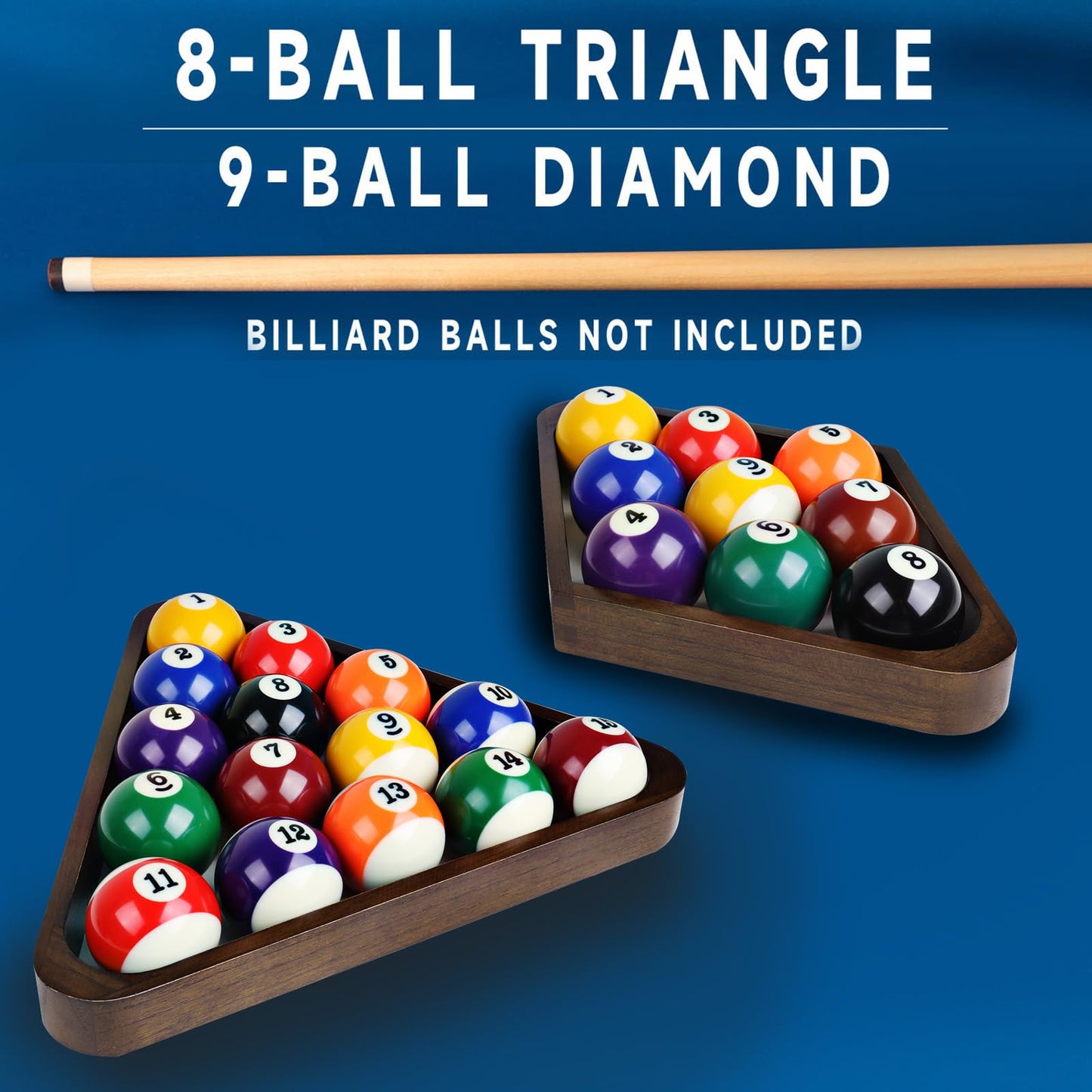 GSE Games & Sports Expert Solid Wood Billiard 8-Ball Triangle / 9-Ball Diamond Pool Ball Racks for 2-1/4" Pool Balls, Pool Table Accessories