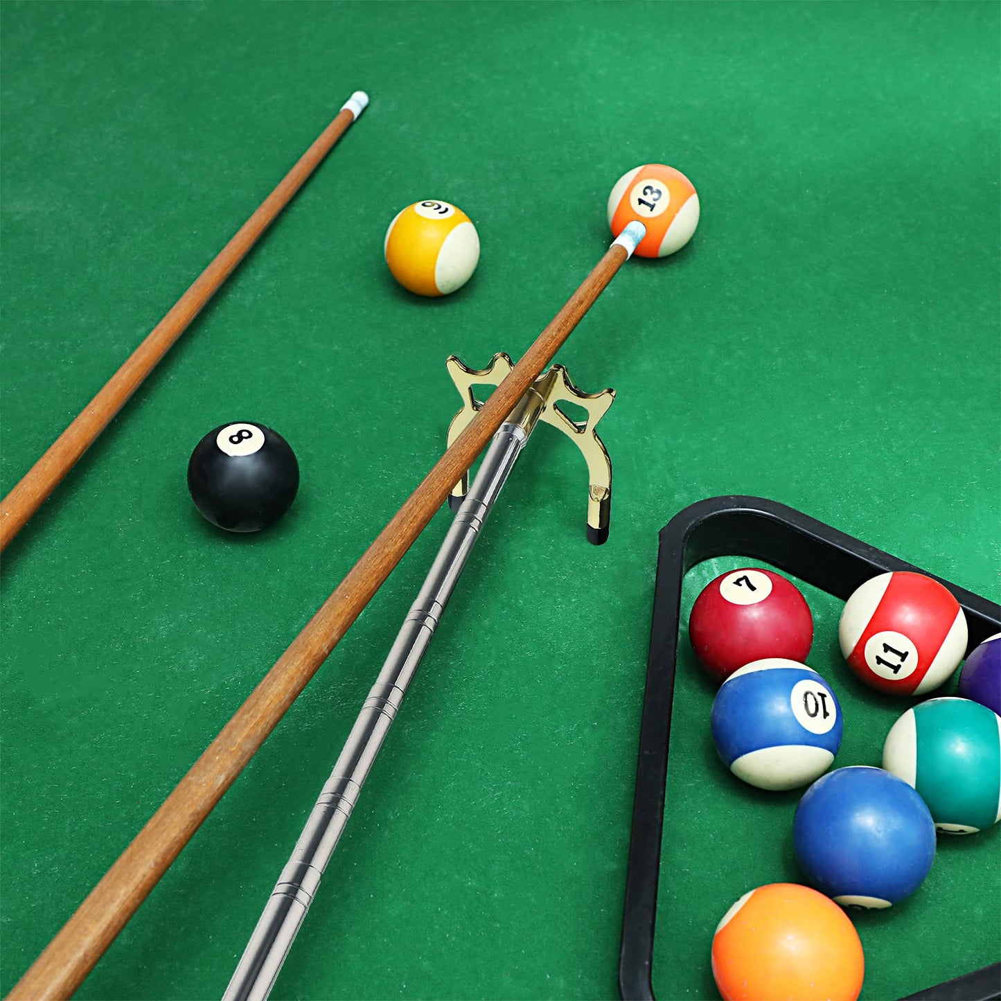 Skylety Pool Cue Snooker Stick Pool Table Accessories Retractable Billiards Cue Rest with Removable Brass Bridge Head