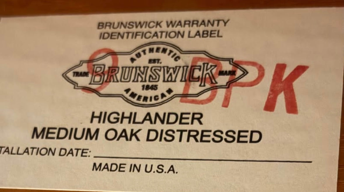 Brunswick warranty identification label