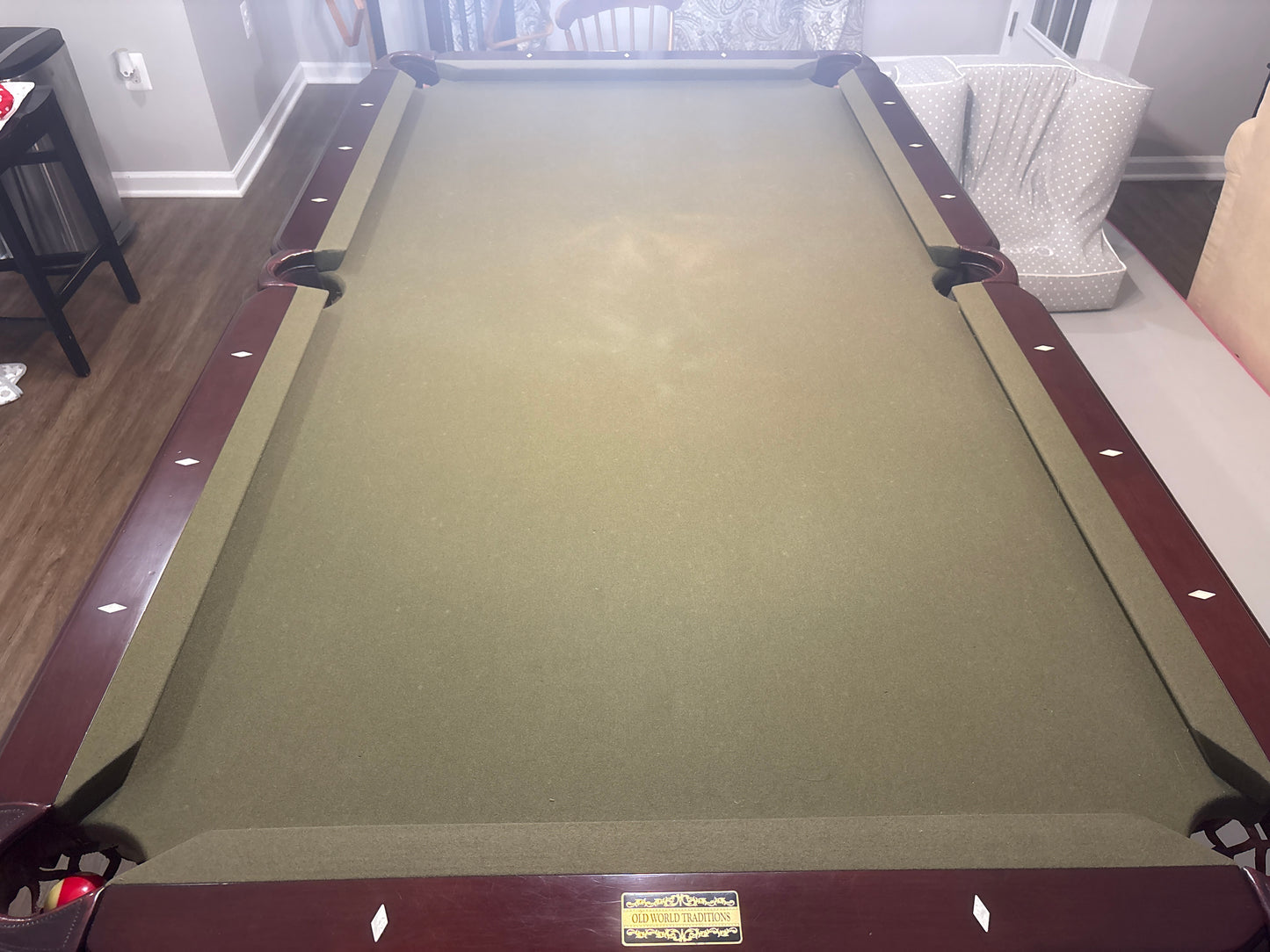 Classic green felt & cherry wood frame table