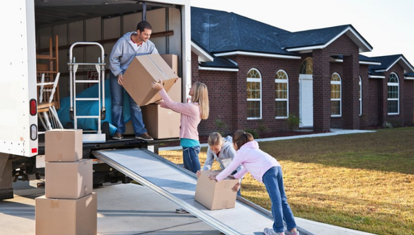 People loading a moving truck