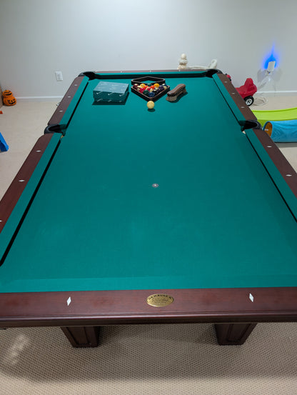 Brown table, green felt